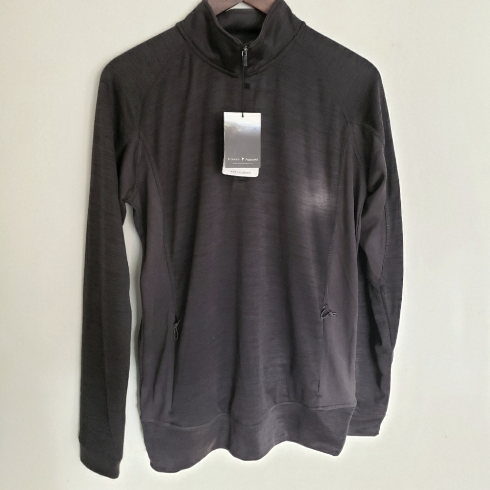 Fossa Orion Poly Knit Pullover Charcoal Black Gray New Size Small UPF 30 1/4 Zip